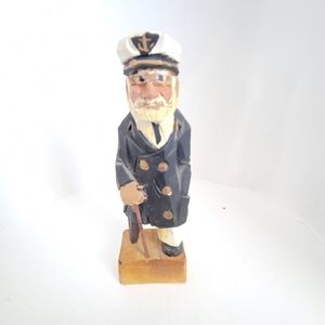 Vintage Nanco Nautical Wooden Sea Captain Sculpture Black White Leg Figure